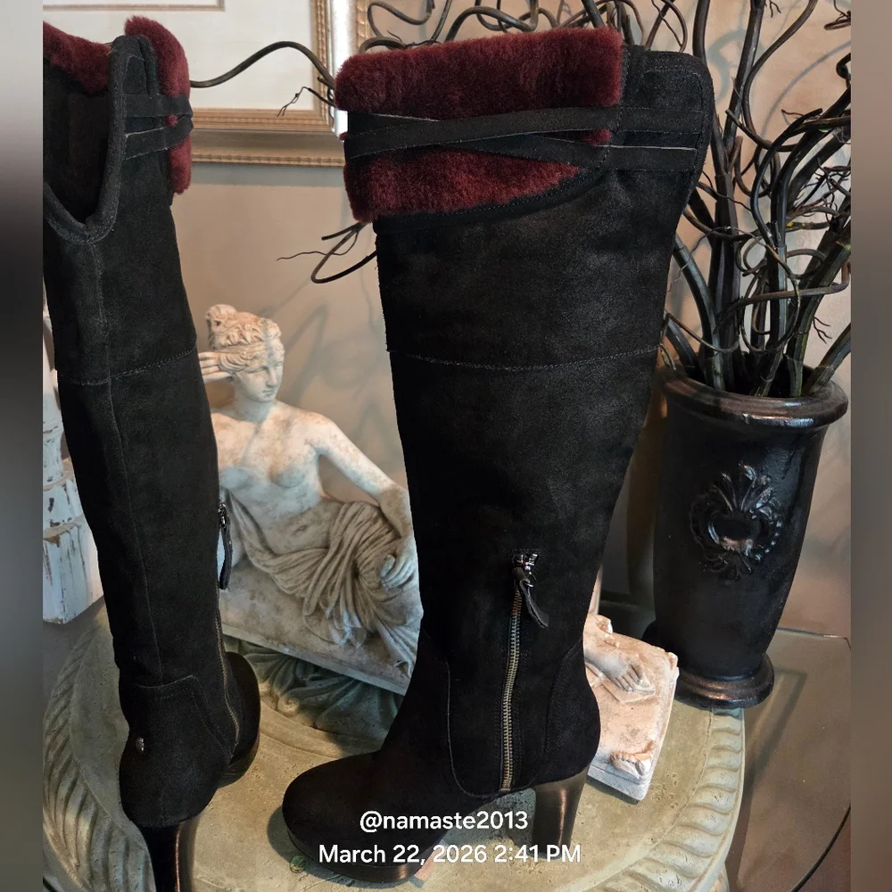Ugg Ophira Suede Over The Knee Boots Lamb Fur Cuff Designer Heeled Boot #199